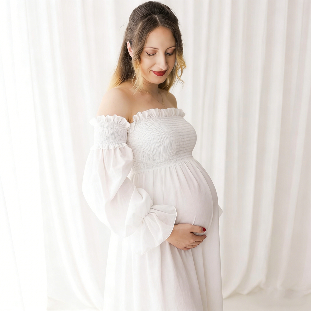 Maternity Wear - Vestido de Maternidad para Fotografía, Blanco,