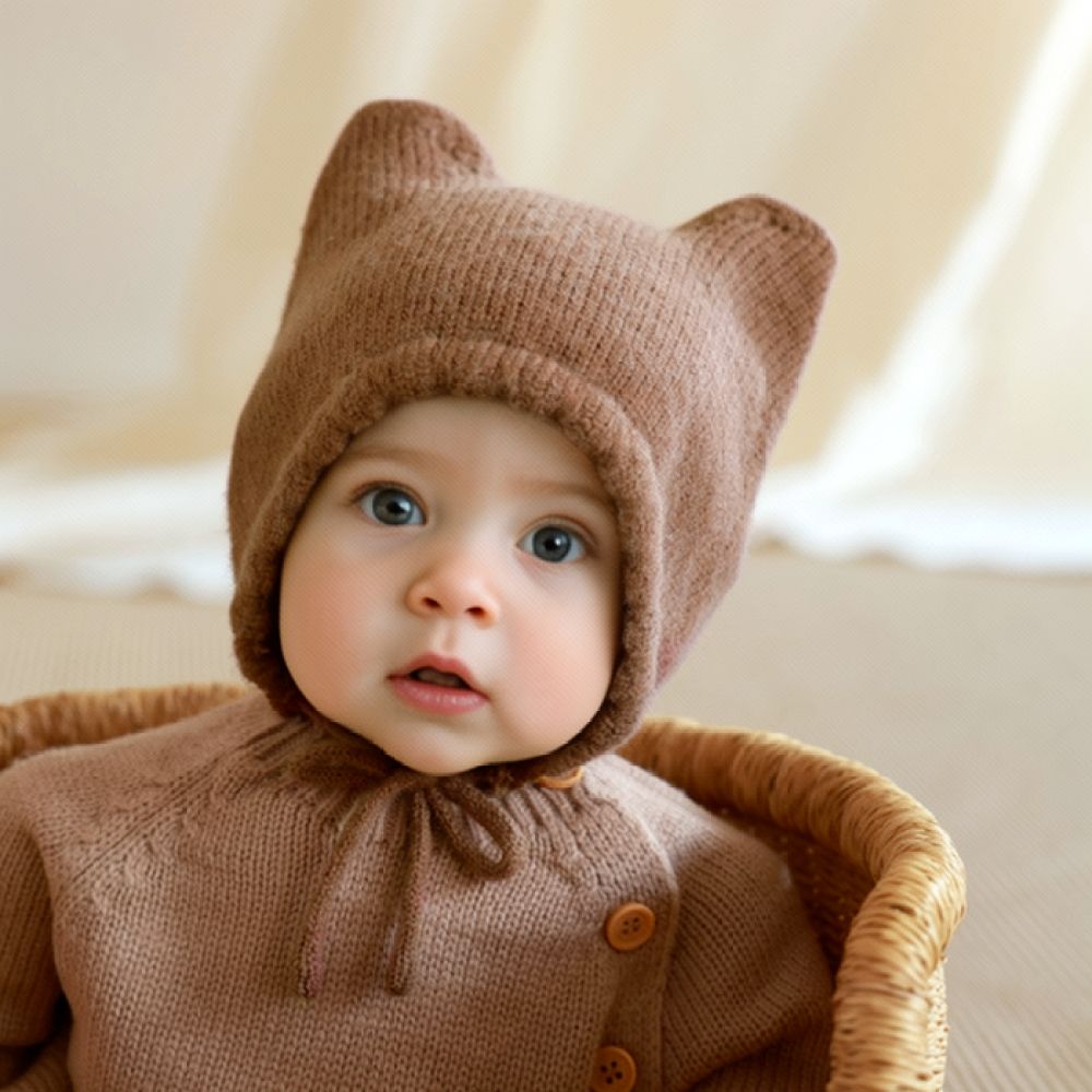 Infant Beanie Hat With Ears - Gorro de invierno de punto para