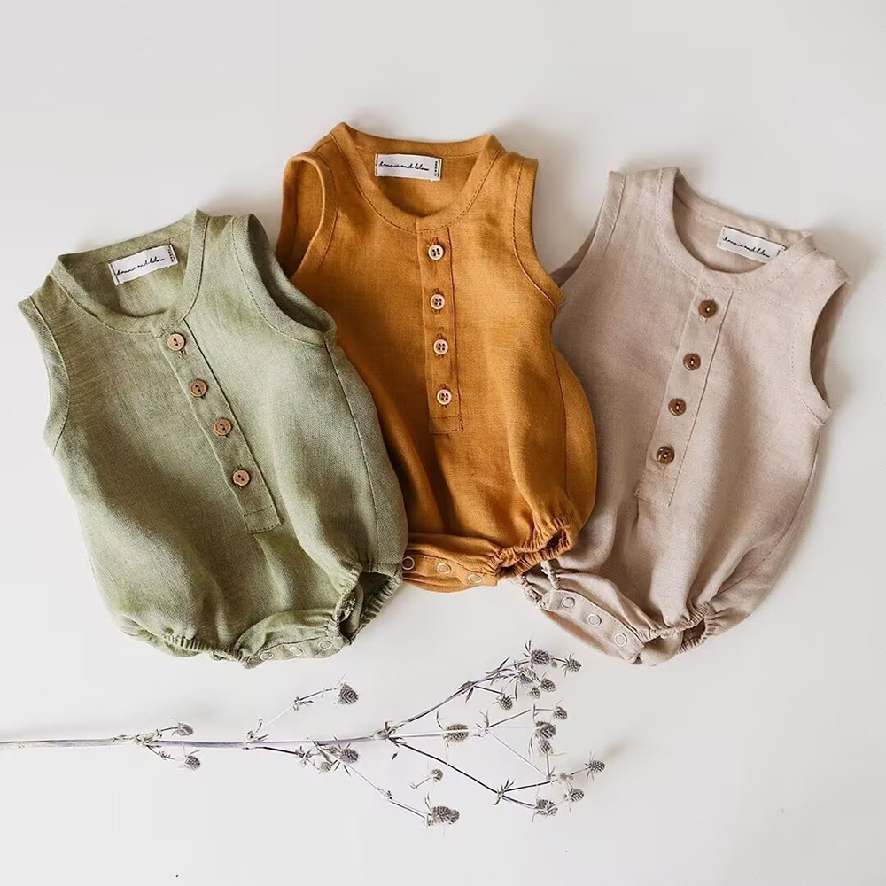 Pelele de algodón y lino para  - Baby Summer Linen Sleeveless Jumpsuit reseña y precio